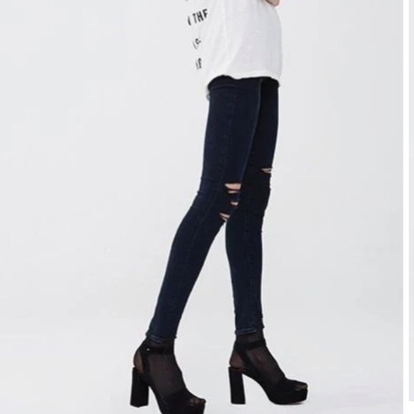 AGOLDE Sophie High Rise Ruthless Black Denim Distressed Skinny Jeans - Picture 6 of 13